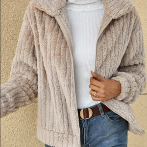Autumn And Winter New Style Pit Striped Plush Cardigan Lapel Short Jacket