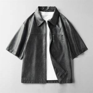 High Street Ins Style Leather Coat Short Sleeve Jacket