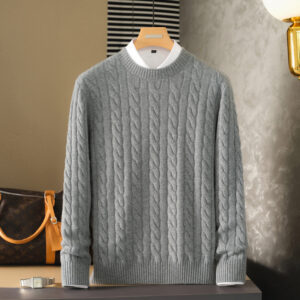 Pure Cashmere Sweater Round Neck Double-ply Cable Knit Thickened Warm Base Layer