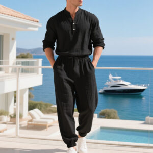 Men's Linen Long-sleeve Pants Set
