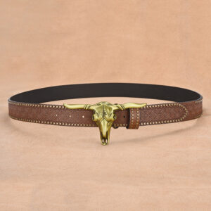 Cowhide Leather Belt For Men With Embossed Rivets